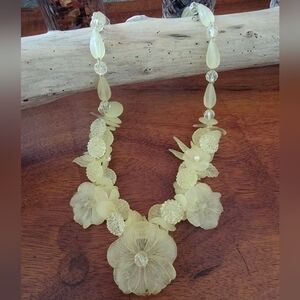 Vintage Yellow Frosted Acrylic Flower Necklace